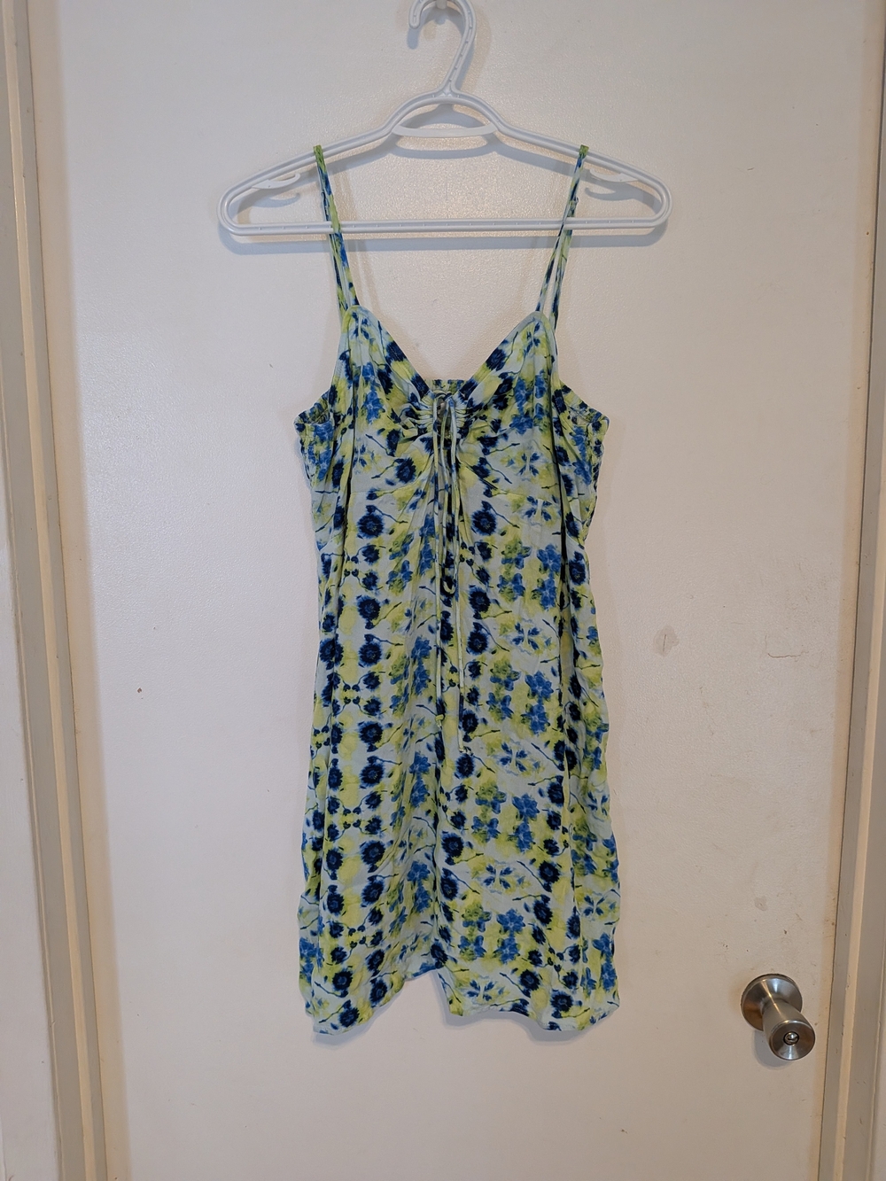 aerie Lime & Blue Floral Tie-Front Mini Dress
